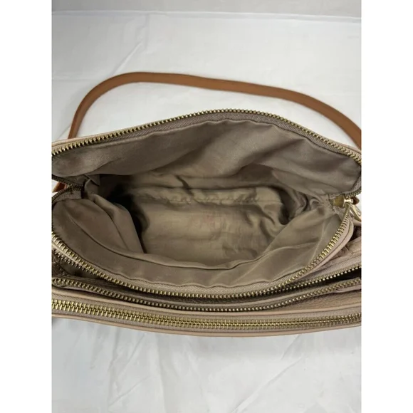 Valentina Beige Pebbled Leather Shoulder Bag Small - Picture 11 of 15